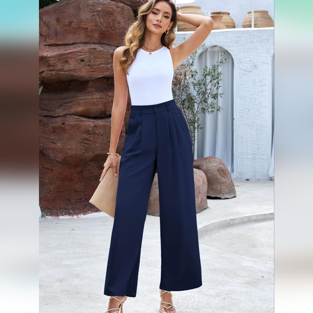 Elegant Navy Wide Leg Pants for Women